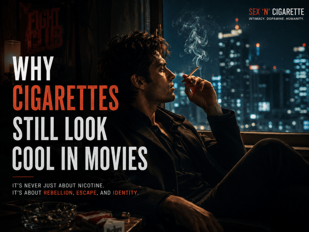 Cinematic emotionally reflective smoking scene at night