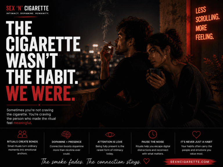 A couple sharing a quiet nighttime moment outdoors while one partner smokes, symbolizing intimacy, rituals, emotional connection, and smoking culture.