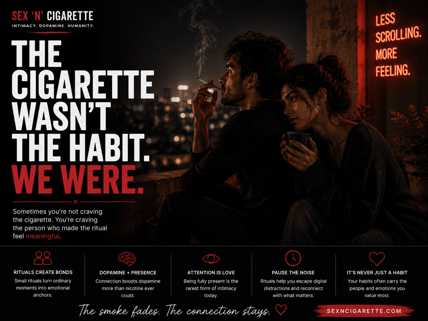 A couple sharing a quiet nighttime moment outdoors while one partner smokes, symbolizing intimacy, rituals, emotional connection, and smoking culture.