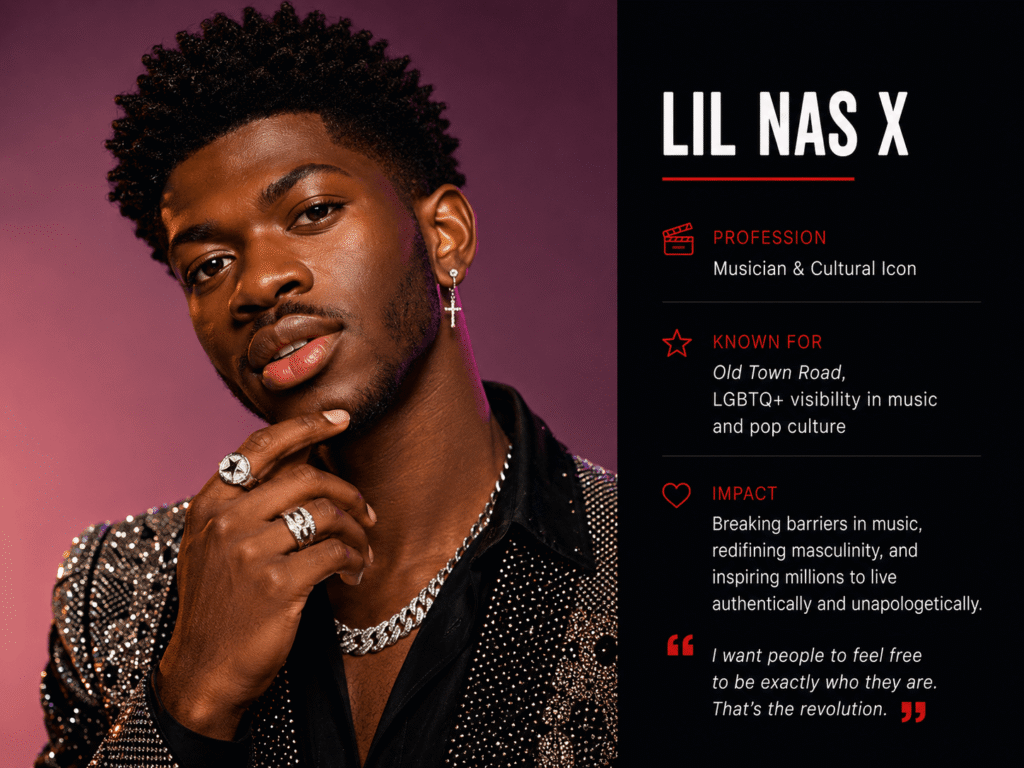 Lil Nas X, musician and LGBTQ icon promoting authenticity and self-expression