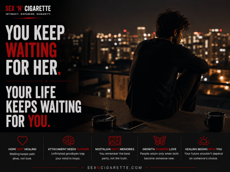A thoughtful man sitting alone at night after a breakup, reflecting on whether his former partner will return, symbolizing heartbreak, attachment, and emotional healing.