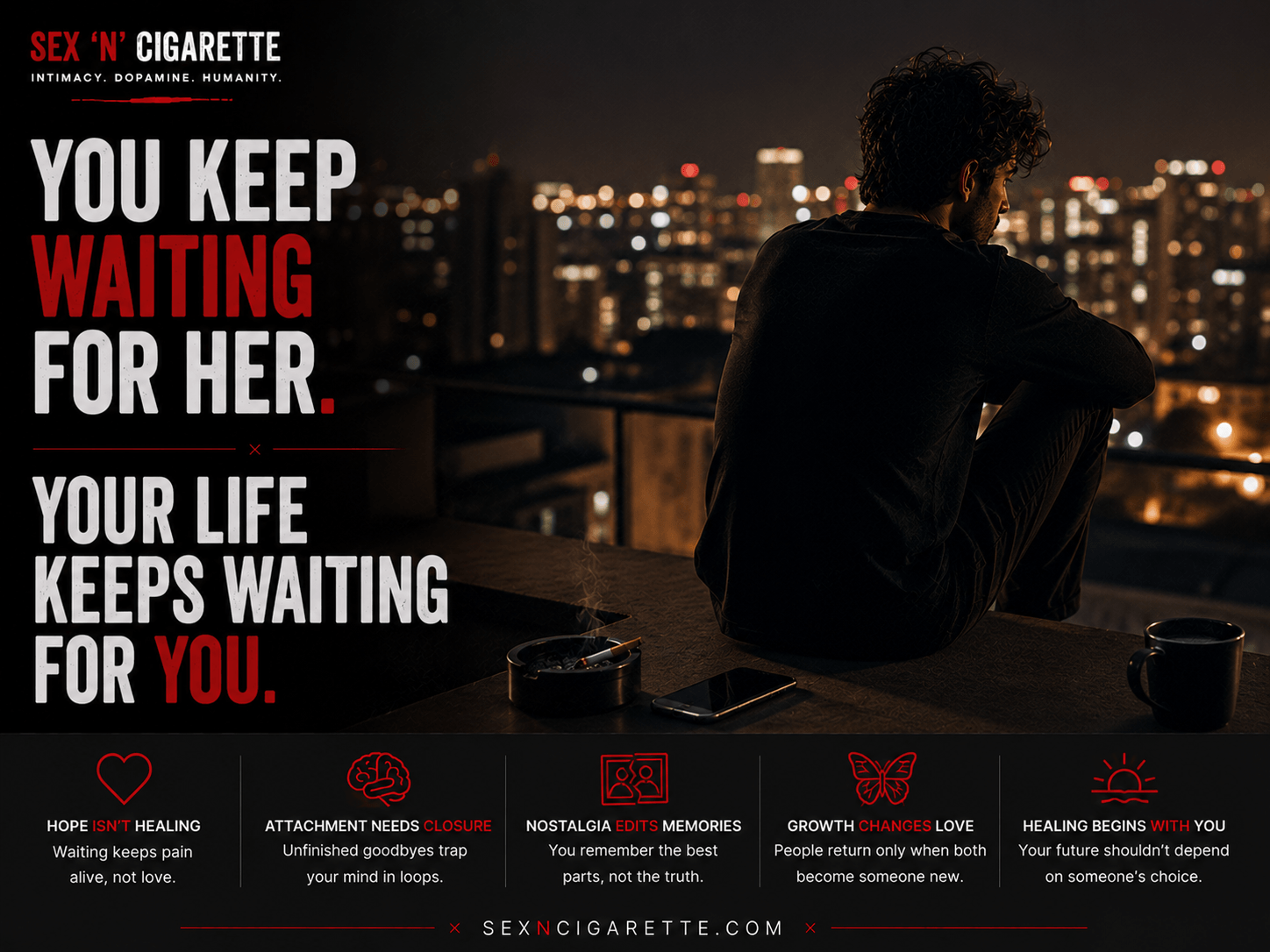 A thoughtful man sitting alone at night after a breakup, reflecting on whether his former partner will return, symbolizing heartbreak, attachment, and emotional healing.