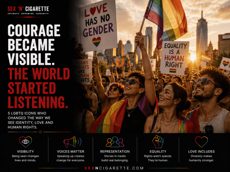 A diverse group of people at a Pride event holding equality signs and rainbow flags, symbolizing LGBTQ advocacy, inclusion, visibility, and human rights.