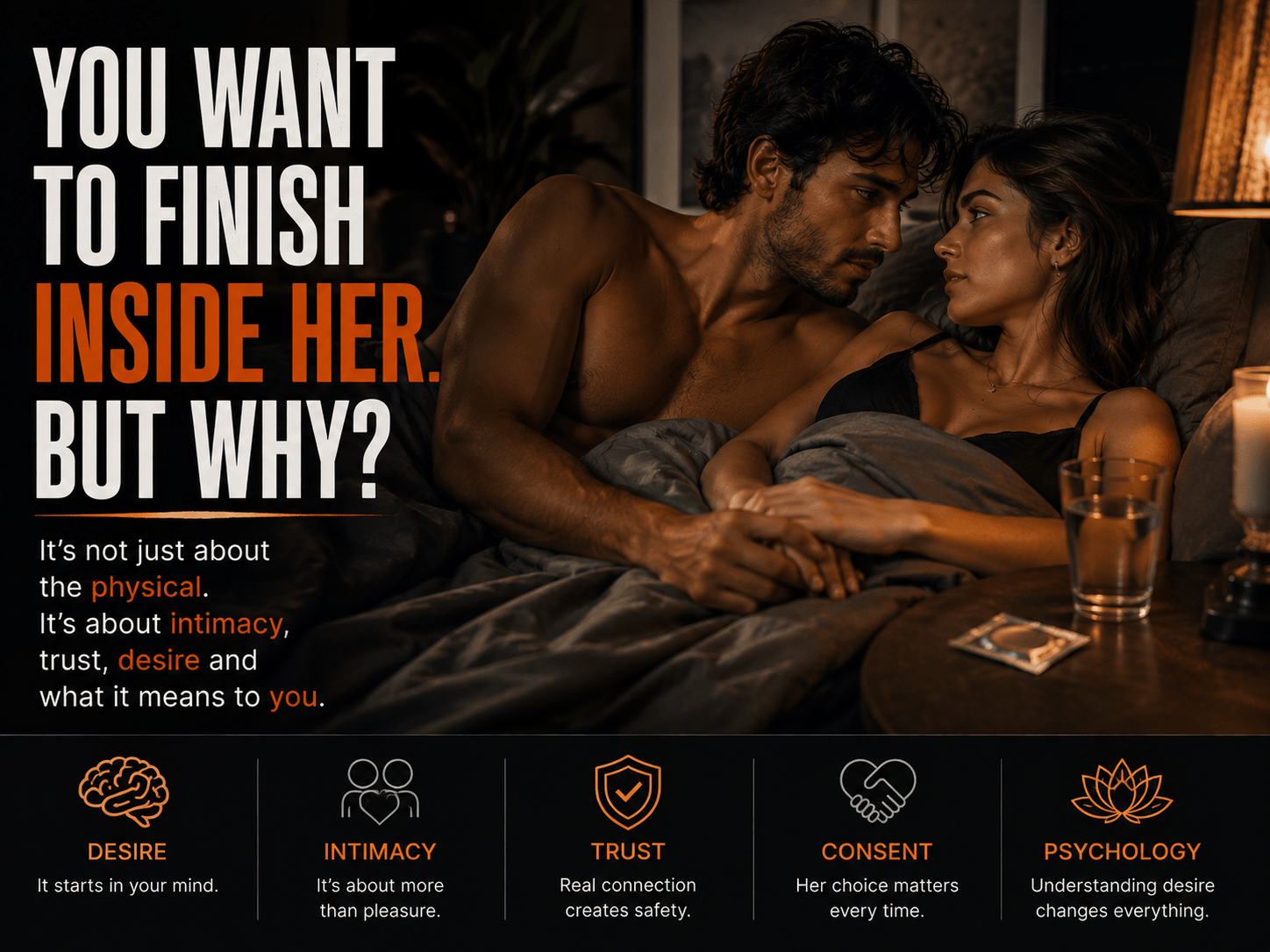 Adult couple sharing an intimate moment in bed, representing sexual desire, trust, consent and relationship psychology.